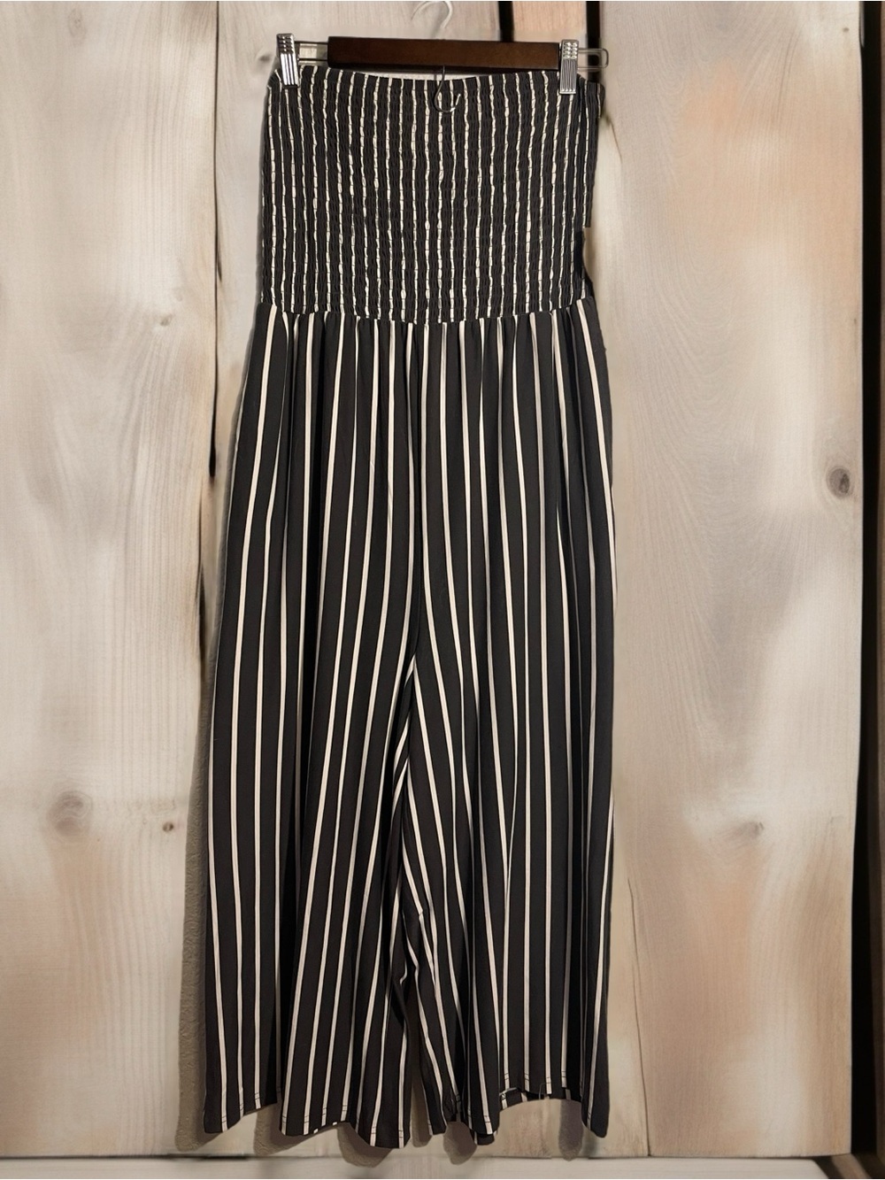 J for Justify Black and White Strapless Smocked Wide-Leg Jumpsuit - Picture 2 of 8